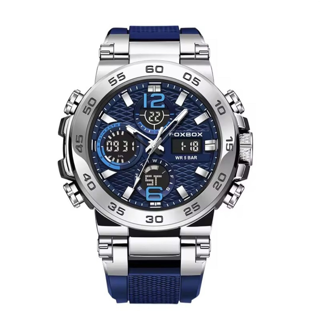 FOXBOX 2026 Moda Lüks Kuvars Erkek Kol Saati Su Geçirmez Çift Ekranlı Işıklı Kronograf Spor Saati Erkekler İçin reloj hommes+KUTU