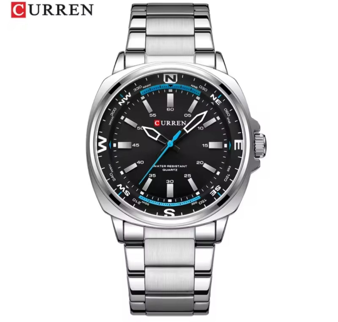 CURREN 8455 Erkek Moda Kuvars Saat İş Paslanmaz Çelik Kordonlu Gece Lambası Su Geçirmez Lüks Erkek Saati reloj hombre