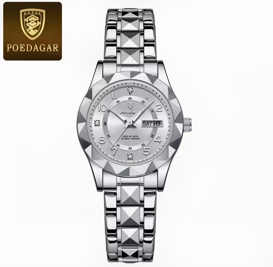 POEDAGAR Lüks kadın Saatler Su Geçirmez Aydınlık Tarih Hafta Bayanlar Izle Kadın Kuvars Paslanmaz Çelik Elbise Kadın Izle