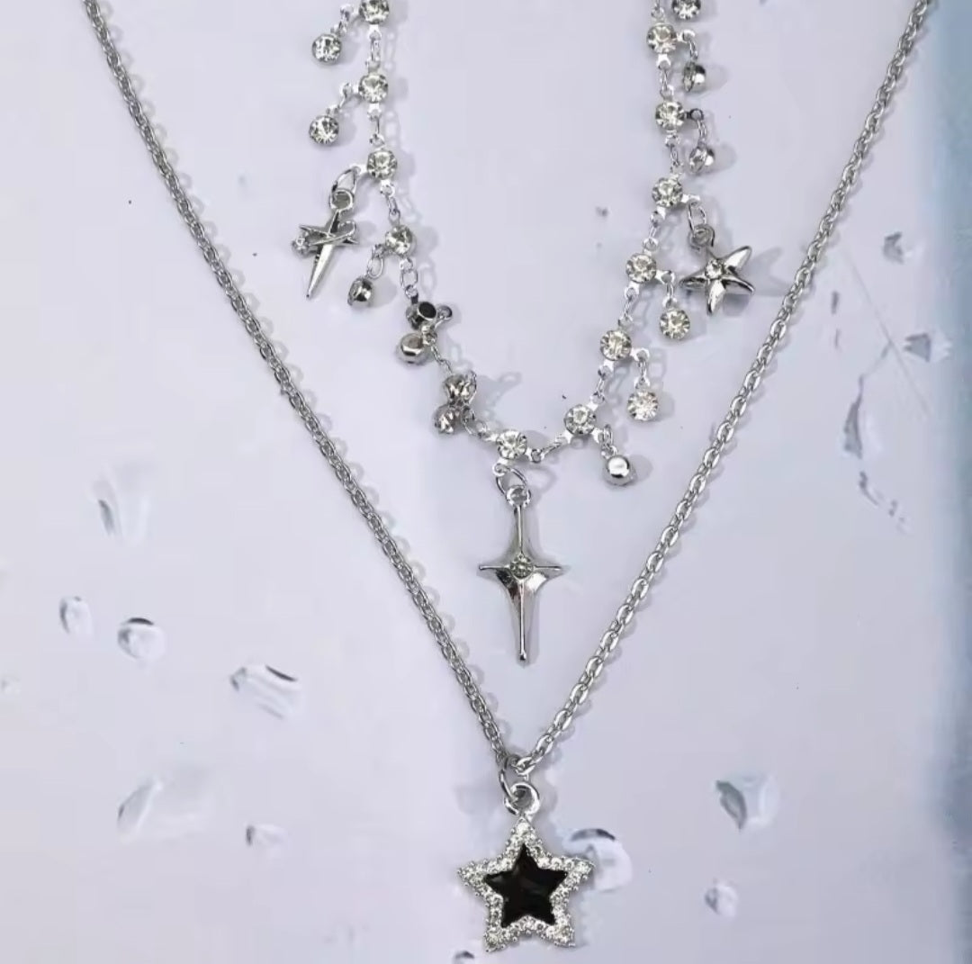 Yeni Moda Zincir Yıldız Çift Katmanlı Kolye, Kadın Kişiselleştirilmiş Trendy Günlük Çok Yönlü Aksesuarlar Takı Hediyeler