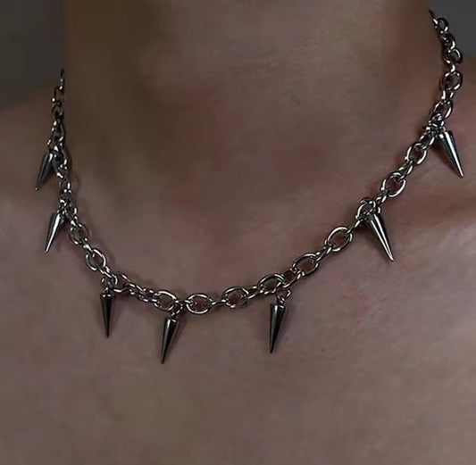 Erkekler Punk Tarzı Perçin Püskül Kolye Kadın Moda Geometrik Titanyum Çelik Hip Hop Zincir Kolye Takı