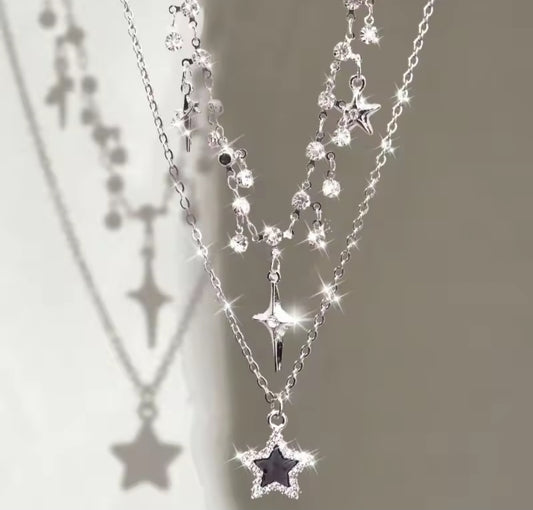 Yeni Moda Zincir Yıldız Çift Katmanlı Kolye, Kadın Kişiselleştirilmiş Trendy Günlük Çok Yönlü Aksesuarlar Takı Hediyeler