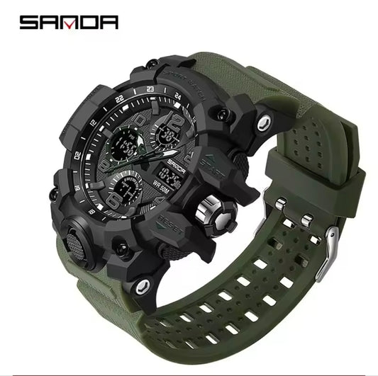 SANDA G Tarzı Spor Askeri erkek Saatler Su Geçirmez Çift Ekran Kuvars Kol Saati Erkek Saat Kronometre Relogios Masculin